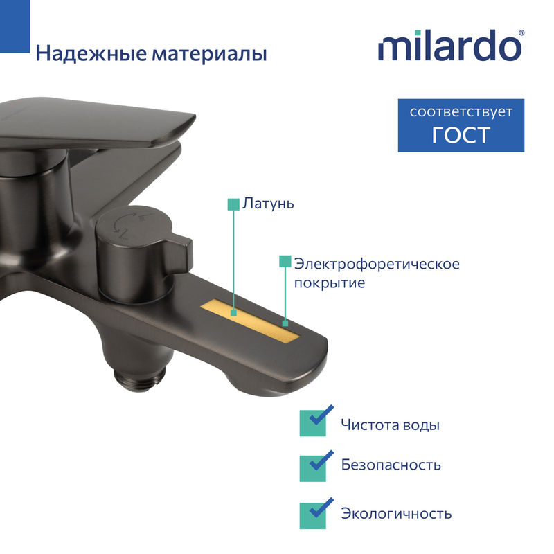 Cмеситель для ванны, графит, Лип (Leap), Milardo Cмеситель для ванны, графит, Лип (Leap), Milardo