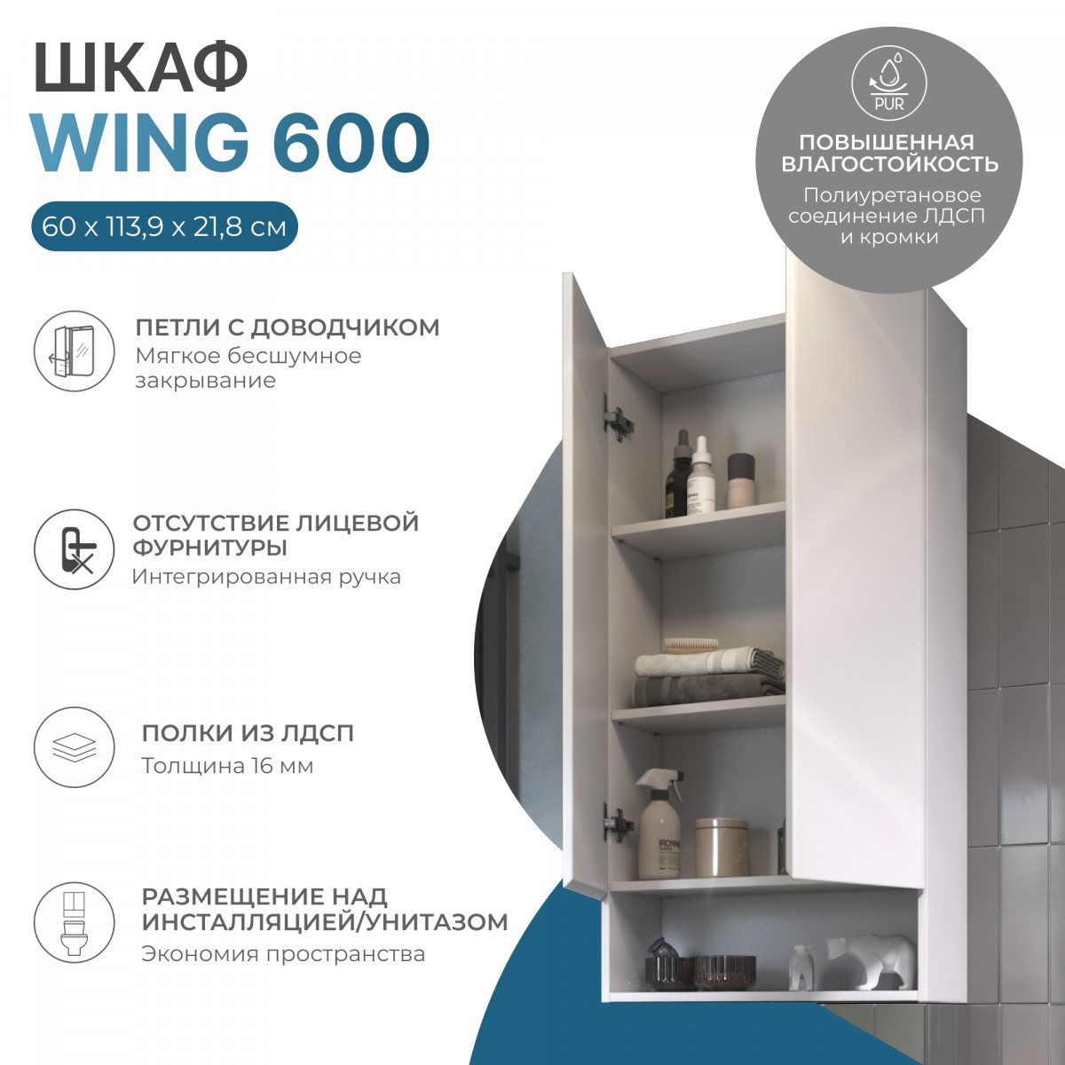 Шкаф навесной Wing 600 (с нишей) белый Шкаф навесной Wing 600 (с нишей) белый