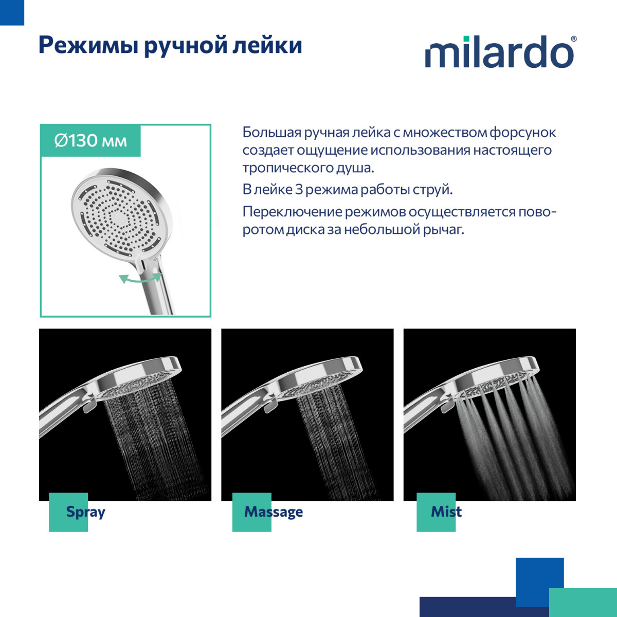 Душевой гарнитур со штангой, Ideal Spa, Milardo, ILS3C70M16 Душевой гарнитур со штангой, Ideal Spa, Milardo, ILS3C70M16