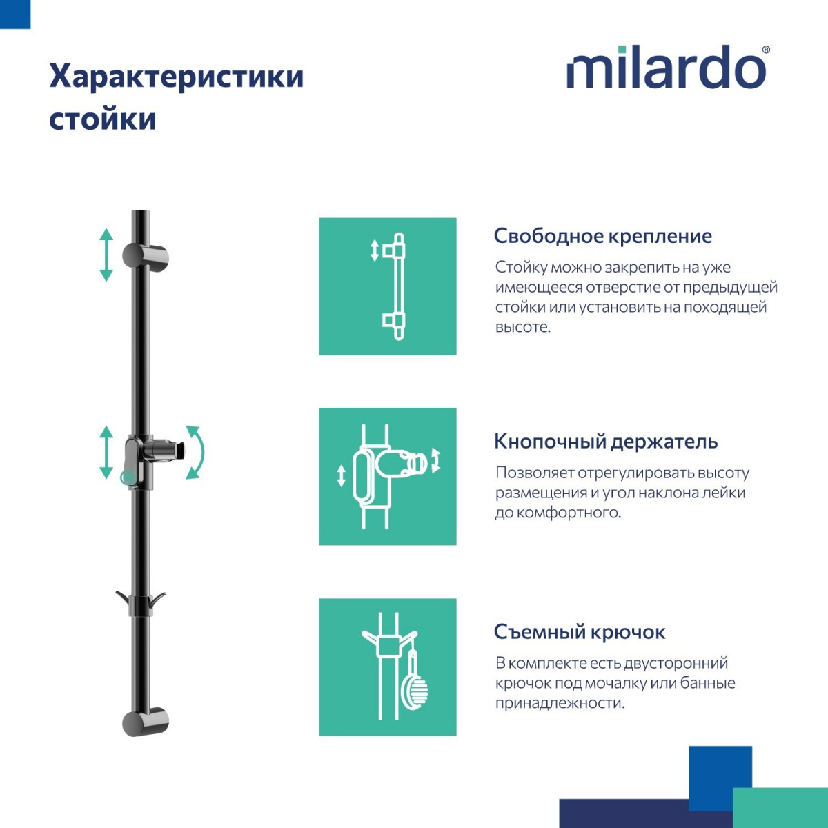 Стойка для душа, черная матовая, Ideal Spa, Milardo, ILS70B0M17 Стойка для душа, черная матовая, Ideal Spa, Milardo, ILS70B0M17