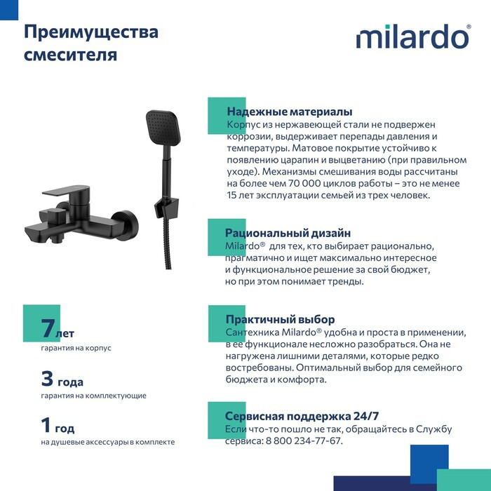 Смеситель для ванны, чёрный матовый, Maze, Milardo Смеситель для ванны, чёрный матовый, Maze, Milardo