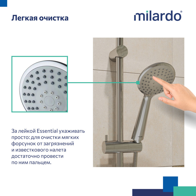 Лейка для душа, 3F, Essential, Milardo Лейка для душа, 3F, Essential, Milardo