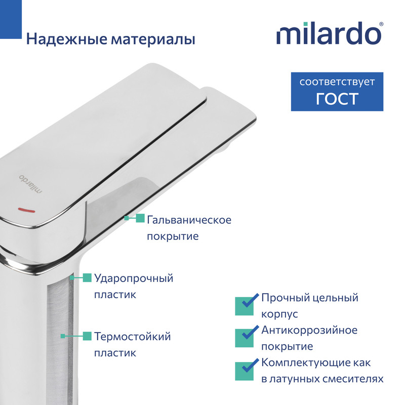Смеситель для умывальника, хром глянцевый, Poli, Milardo, ПЛАСТИКОВЫЙ КОРПУС Смеситель для умывальника, хром глянцевый, Poli, Milardo, ПЛАСТИКОВЫЙ КОРПУС