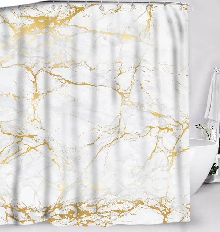 Штора для ванной комнаты, полиэстер, с утяжелителем Marble, ZALEL Штора для ванной комнаты, полиэстер, с утяжелителем Marble, ZALEL