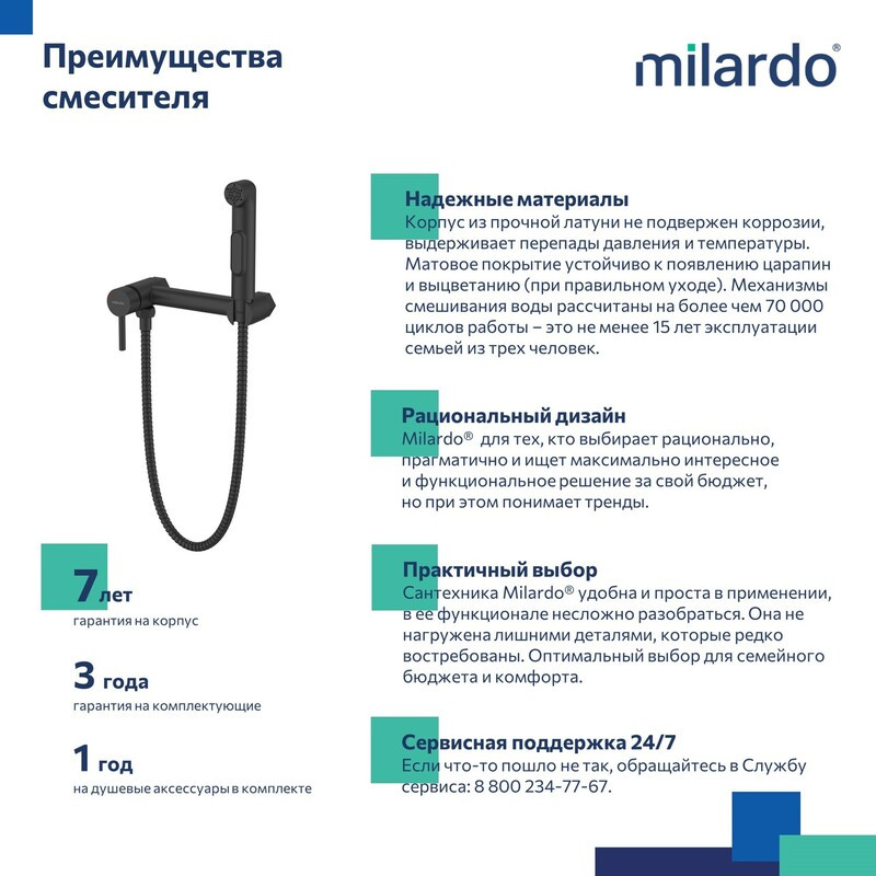 Смеситель с гигиеническим душем на эксцентриках, черный матовый, Tidy, Milardo Смеситель с гигиеническим душем на эксцентриках, черный матовый, Tidy, Milardo