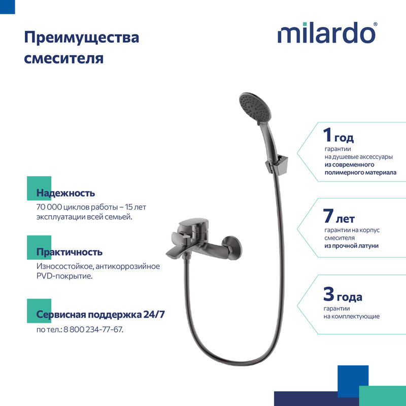 Смеситель для ванны, графит, Rora, Milardo Смеситель для ванны, графит, Rora, Milardo