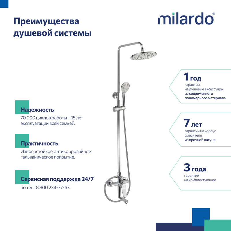 Душевая система с тропическим душем, хром глянцевый, Enjoy, Milardo, ENJSB3FM06 Душевая система с тропическим душем, хром глянцевый, Enjoy, Milardo, ENJSB3FM06