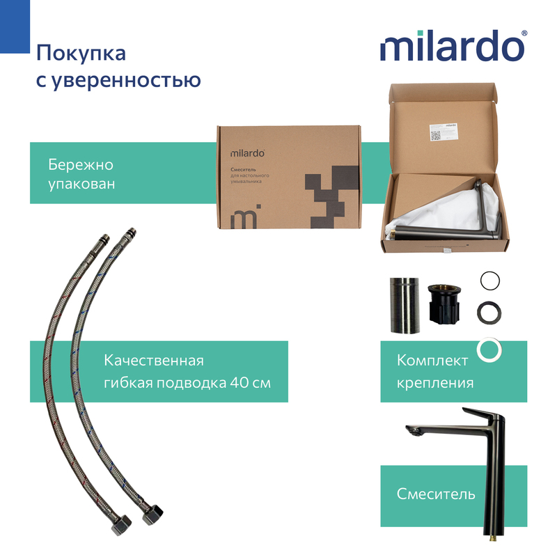 Cмеситель для настольного умывальника, графит, Лип (Leap), Milardo Cмеситель для настольного умывальника, графит, Лип (Leap), Milardo