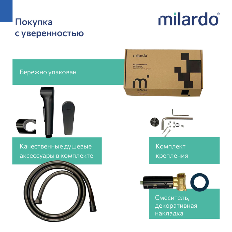 Встраиваемый смеситель с гигиеническим душем, графит, Лип (Leap), Milardo Встраиваемый смеситель с гигиеническим душем, графит, Лип (Leap), Milardo